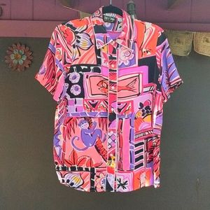 Vintage Bob Mackie women's wearable silk monkey shirt Y2K